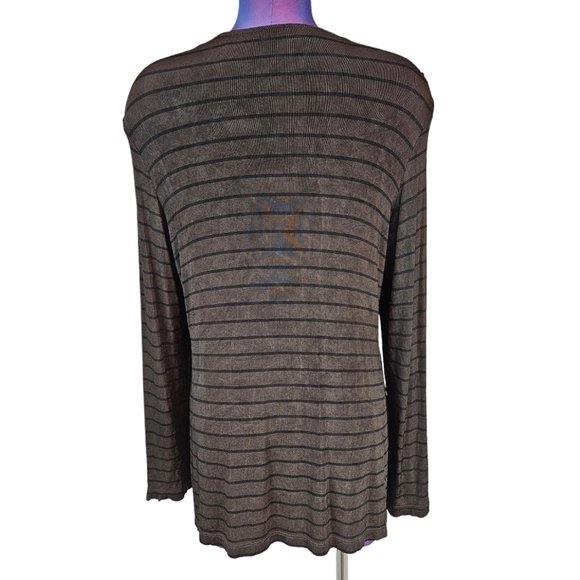 Chico's Travelers Brown & Black Striped Front Snap Cardigan Size Medium D103 - Picture 5 of 8